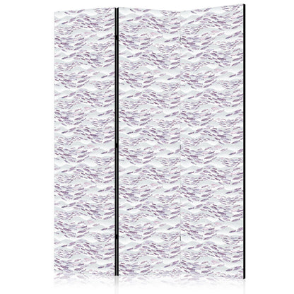 Paravent - Fish in Subdued Colors - Shoal of Small Fish in Light Purple and Delicate Pink Against Gray Waves