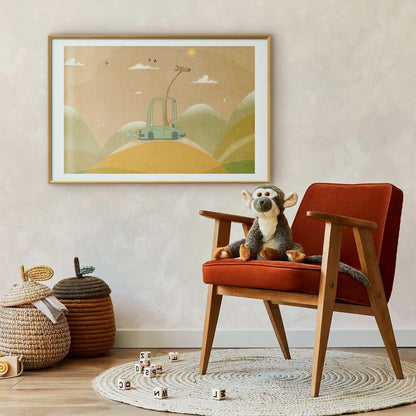 Poster Giraffe auf Reisen – Lustige Wanddeko für Kinderzimmer