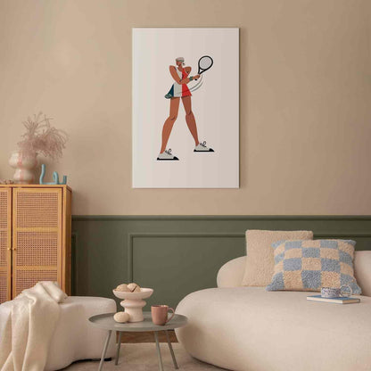 Leinwandbild - Tennis Player With a Racket on a Light Background - Illustration