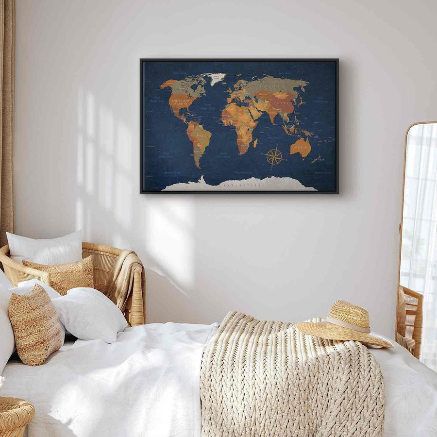 Leinwandbild - World Map: Ink Oceans Artgeist