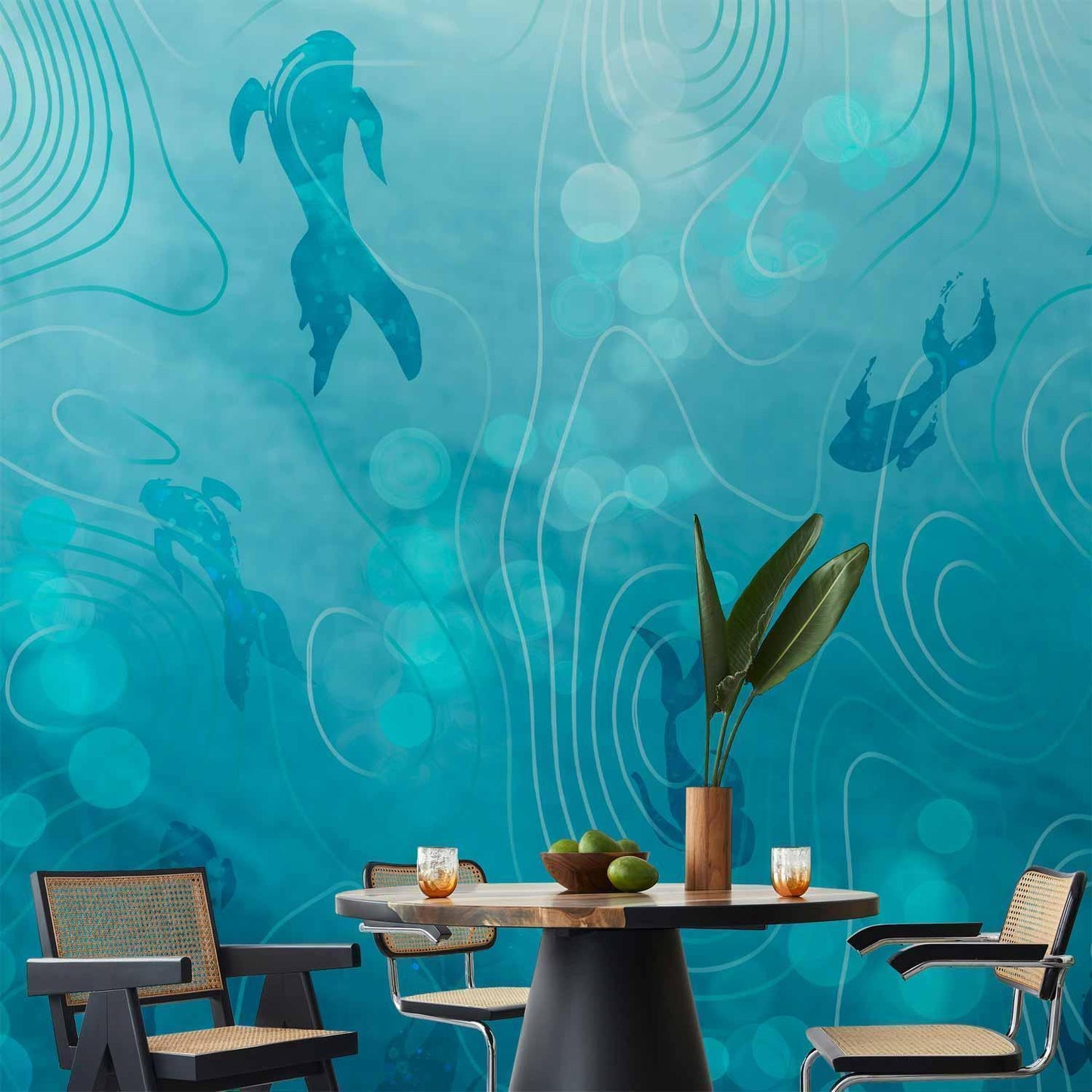 Fototapete Japanischer Koi-Teich - Elegante Koi-Fische im klaren Wasser