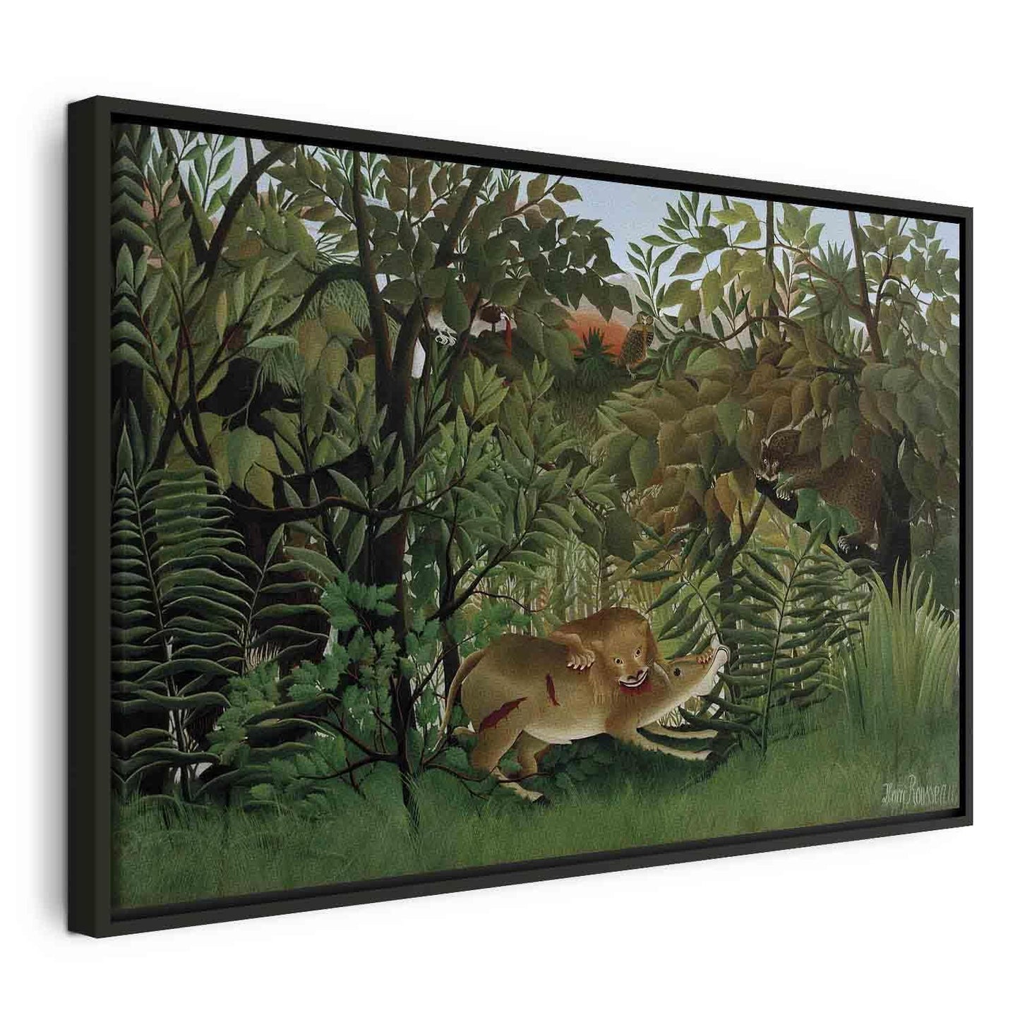 Leinwandbild - Henri Rousseau – Le Lion ayant faim se jette sur l'Antilope