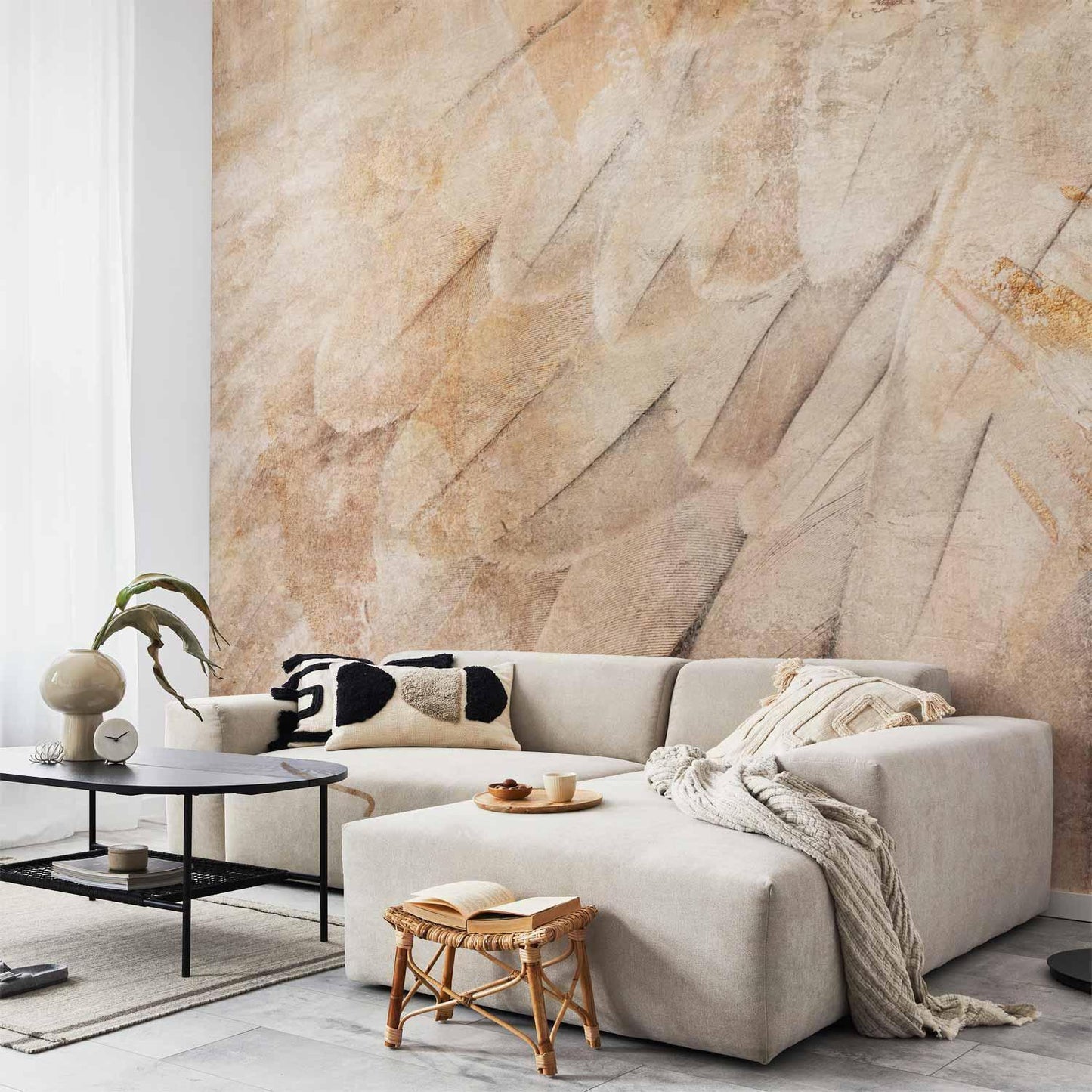 Fototapete - Bird's wings - minimalist close-up on beige feathers with pattern