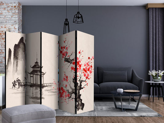 Paravent - Sensei's Shed II decorative room divider in modern living room setting.