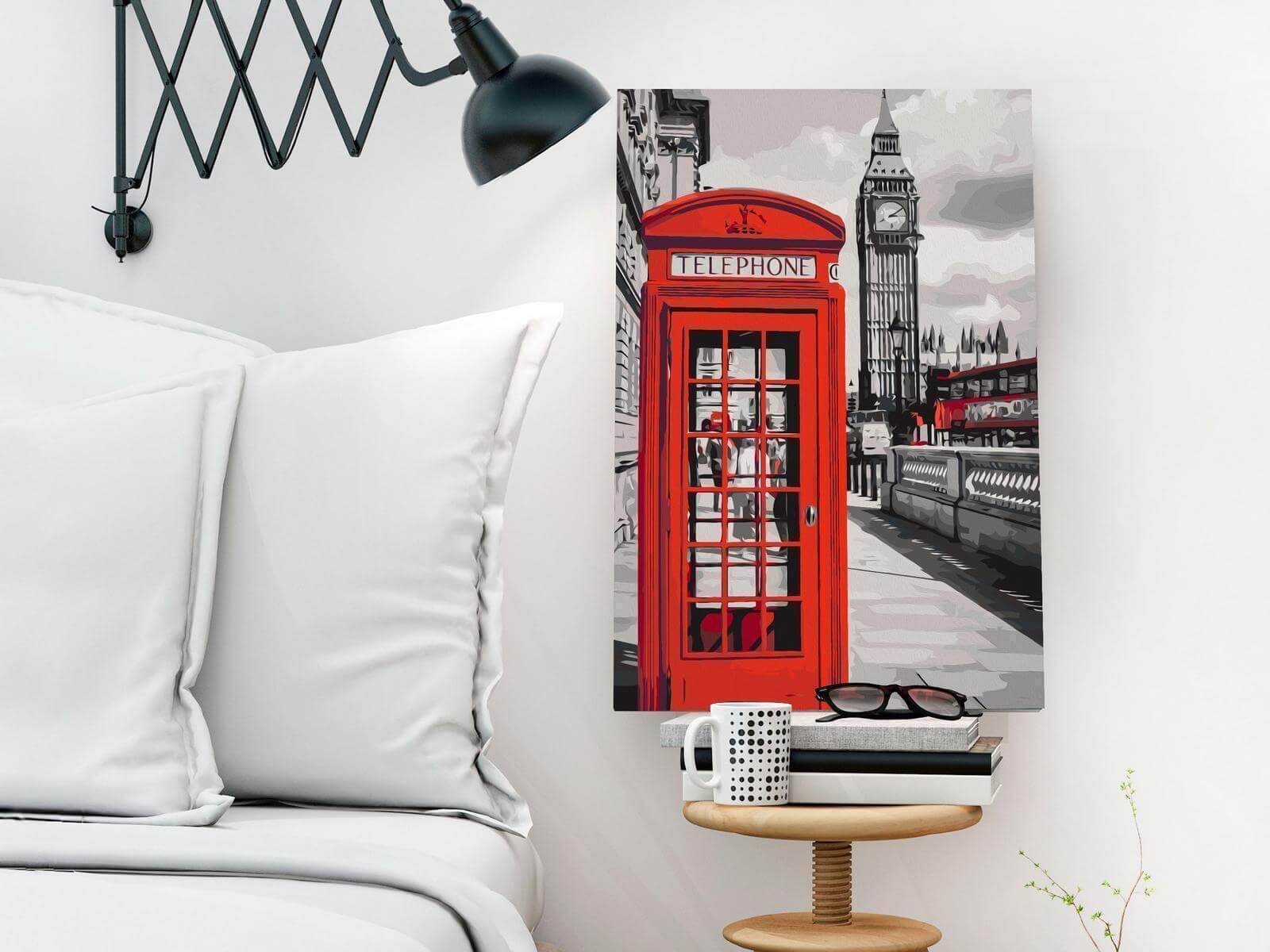 Malen nach Zahlen Telefonzelle - Detailansicht des nostalgischen London-Motivs
