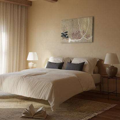 Leinwandbild - Banksy's Plane (1-part) - Red Graffiti Text on Mural Background