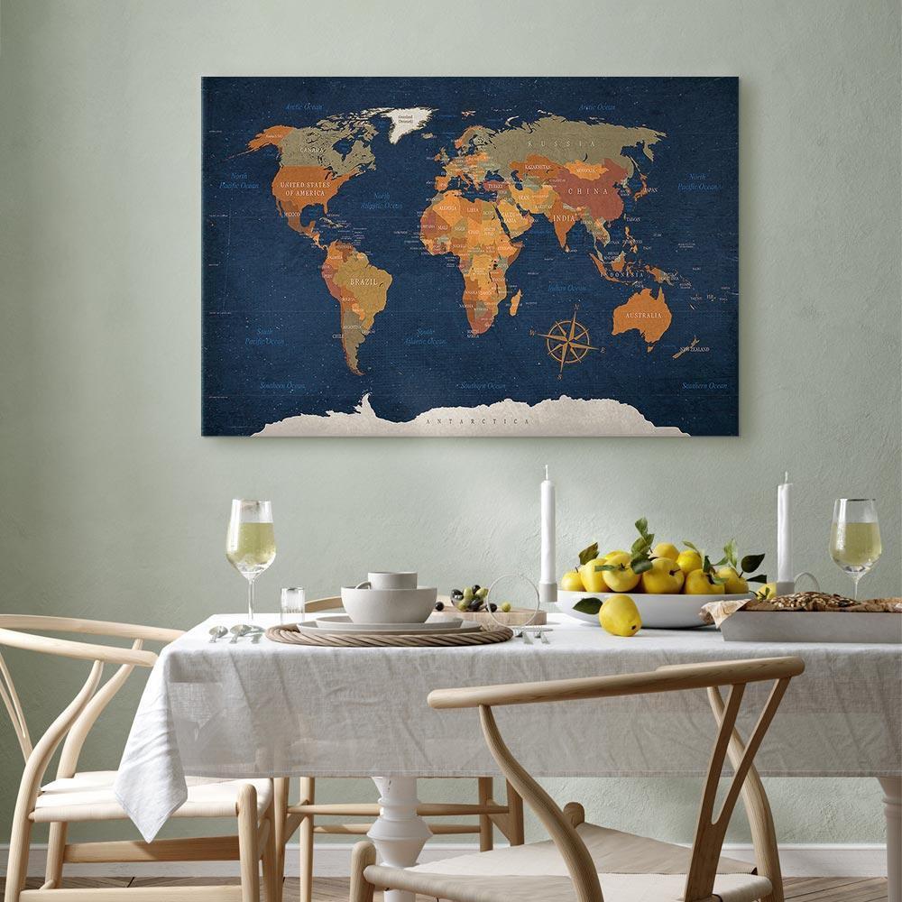 Leinwandbild - World Map: Ink Oceans