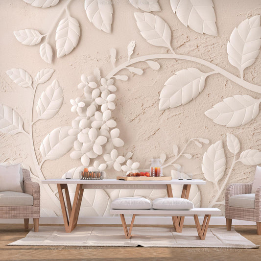 Fototapete „Paper Flowers Beige“ – Blumige Eleganz in zarten Tönen