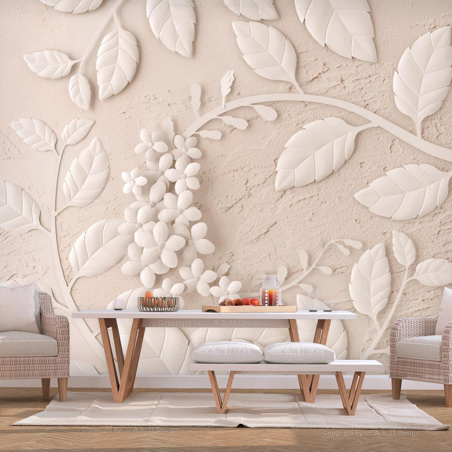 Fototapete „Paper Flowers Beige“ – Blumige Eleganz in zarten Tönen