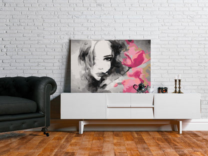 Malen nach Zahlen - Black & White Portrait With A Pink Flower