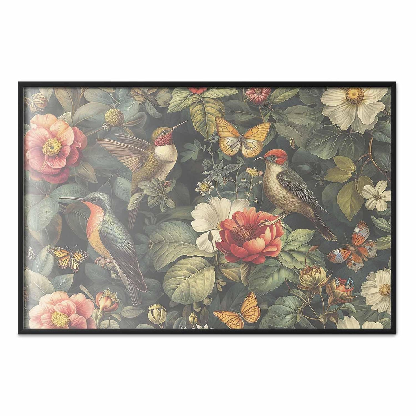 Poster - Flowers, Birds, and Butterflies - vintage-style illustration