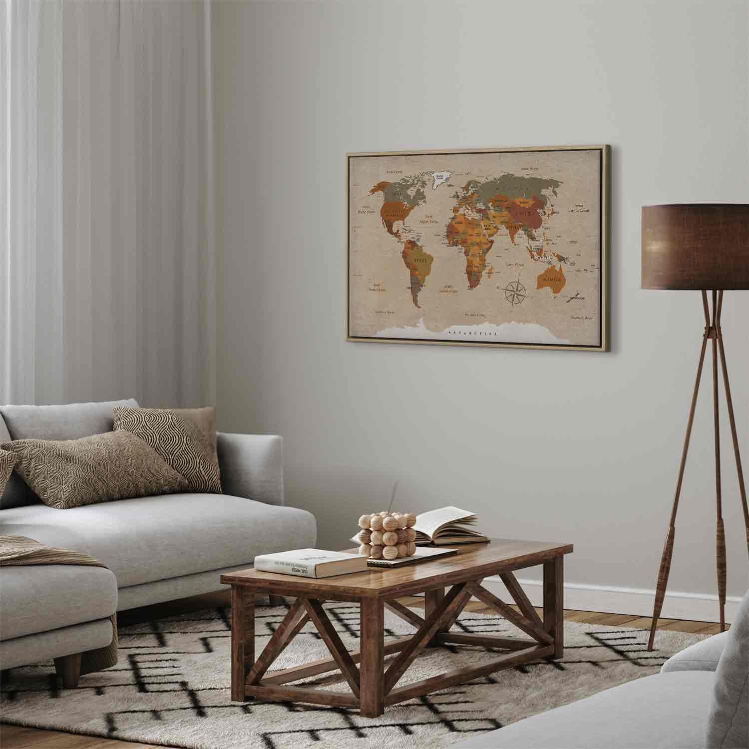 Leinwandbild - World Map: Beige Chic Artgeist