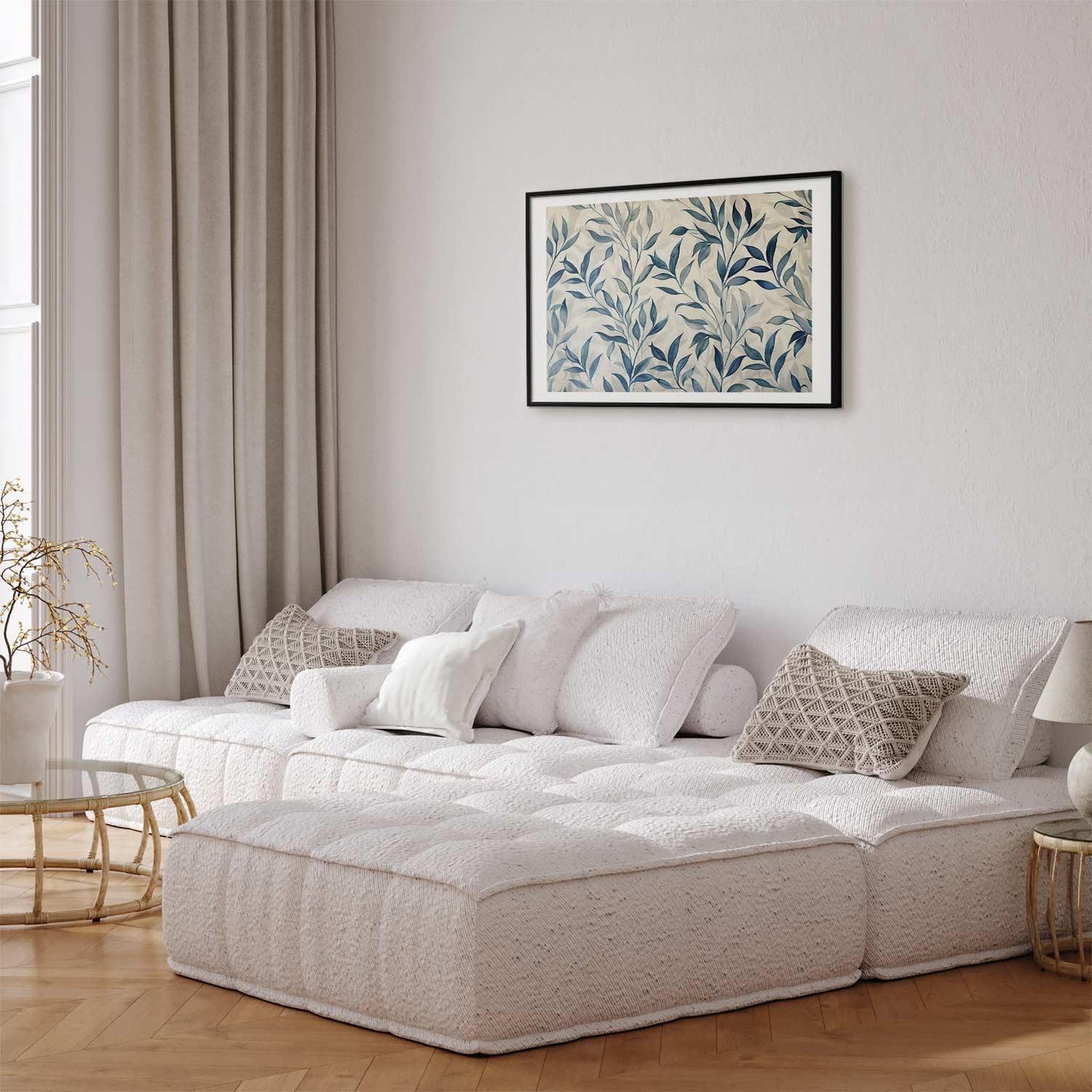 Poster - Delicate Botanical Motif with Blue Leaves Artgeist