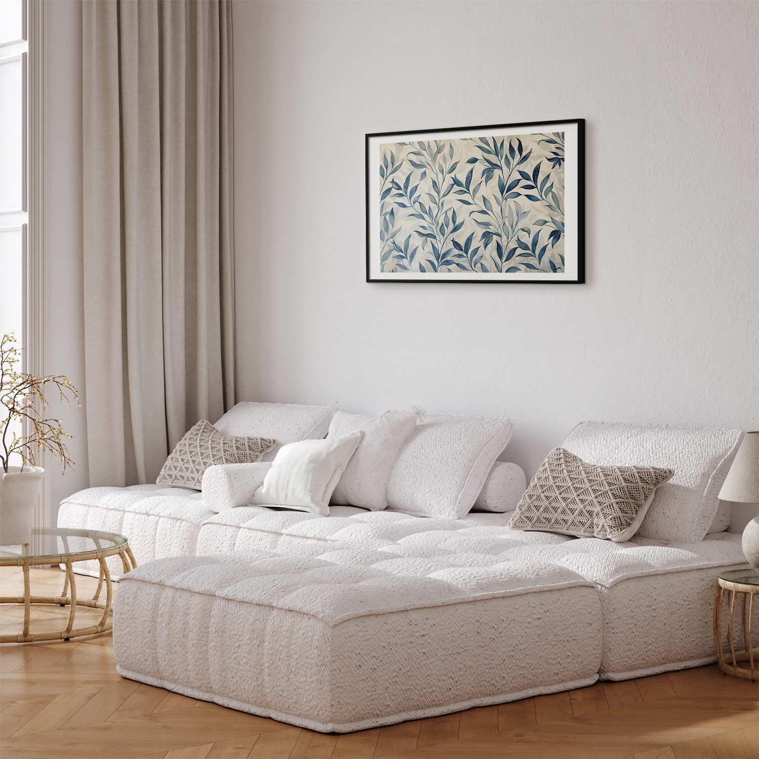 Poster - Delicate Botanical Motif with Blue Leaves Artgeist