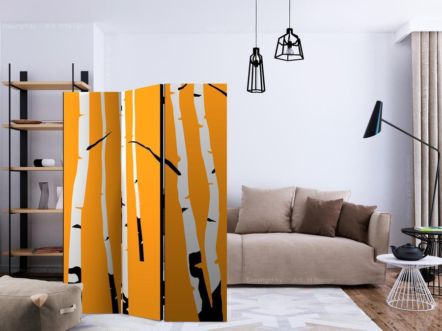 Paravent - Birches on the orange background Artgeist