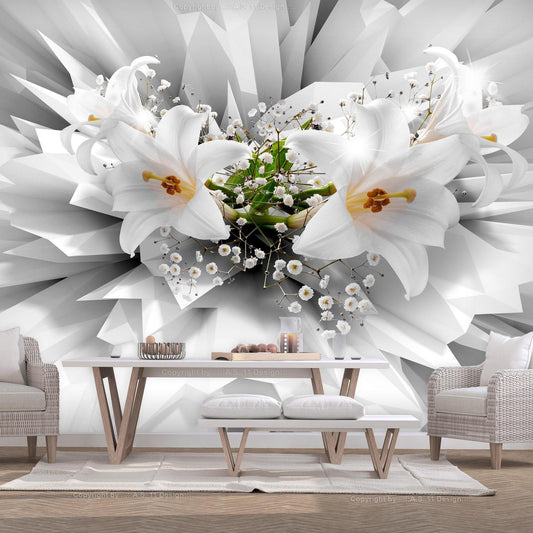 Detailaufnahme der Fototapete Floral Explosion mit roten und rosa Blüten

