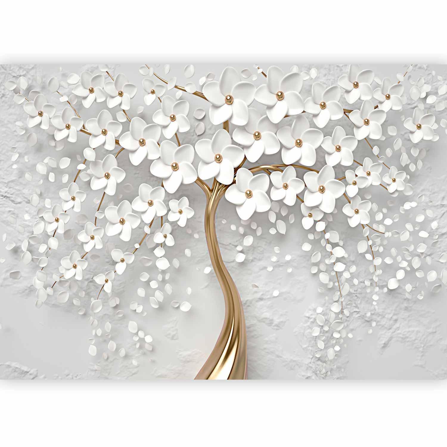 Nahaufnahme der zarten Magnolienblüten auf Vliestapete – realistische Blumenstruktur Sawelt