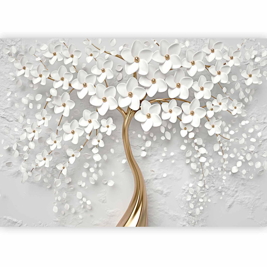 Nahaufnahme der zarten Magnolienblüten auf Vliestapete – realistische Blumenstruktur Sawelt