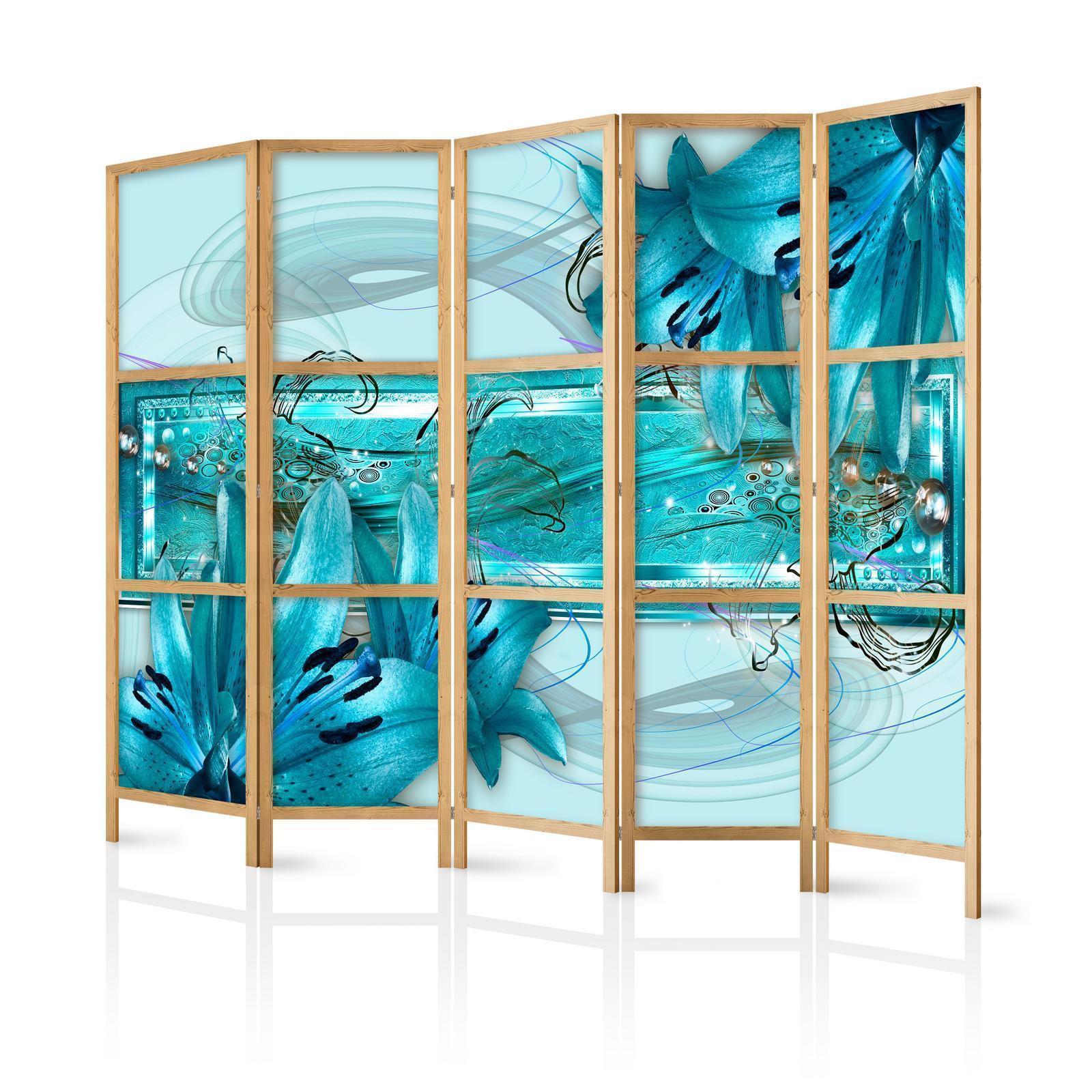 Japanischer Paravent - Lilies in Pale Blue II Artgeist