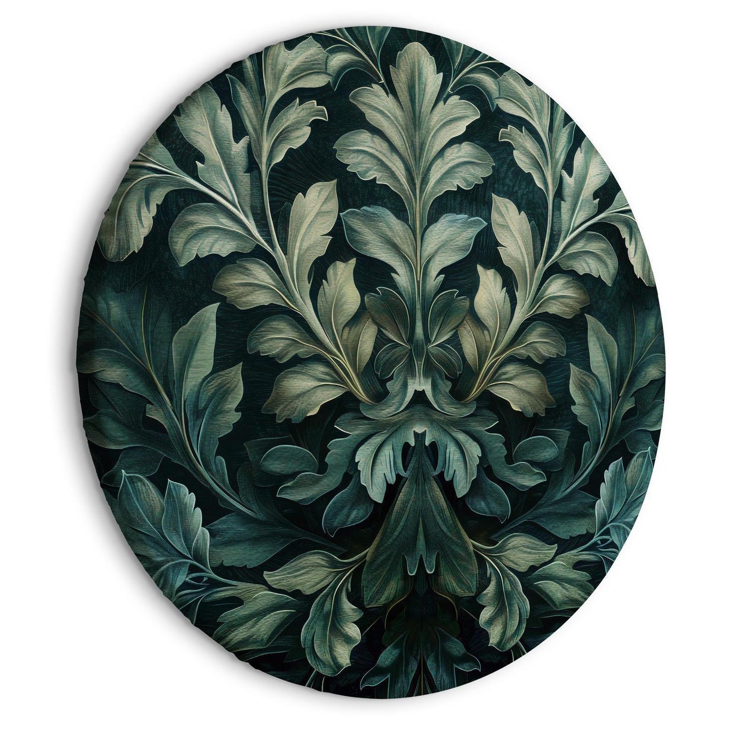 Rundes Bild - Dark Green Victorian Leaves: Botanical Carved Composition Artgeist