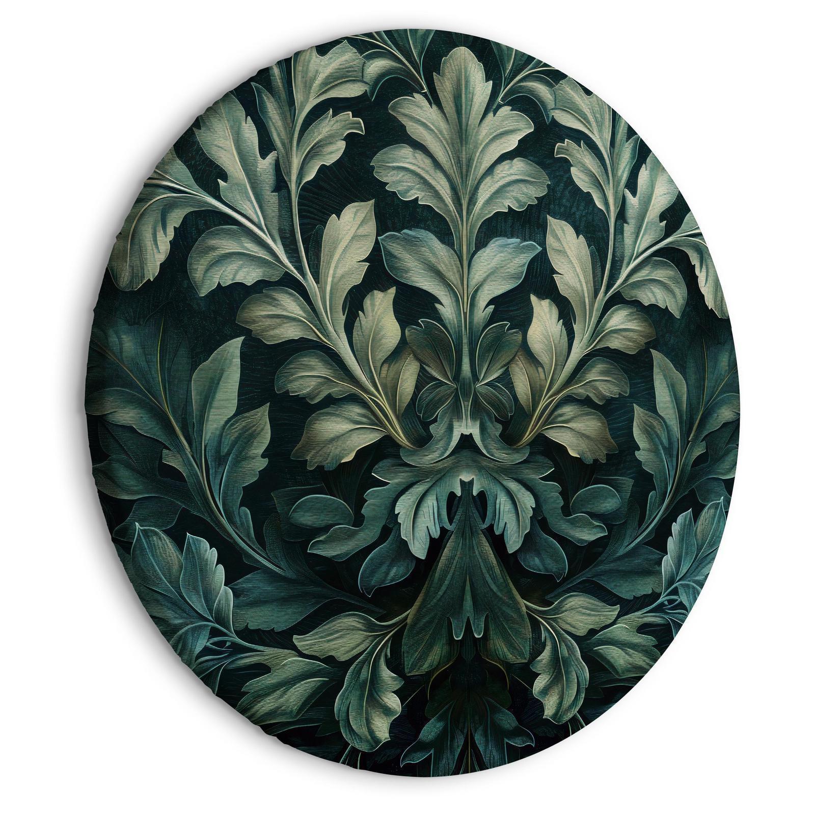 Rundes Bild - Dark Green Victorian Leaves: Botanical Carved Composition Artgeist