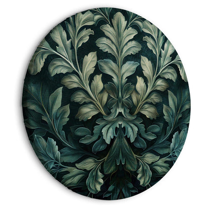 Rundes Bild - Dark Green Victorian Leaves: Botanical Carved Composition Artgeist