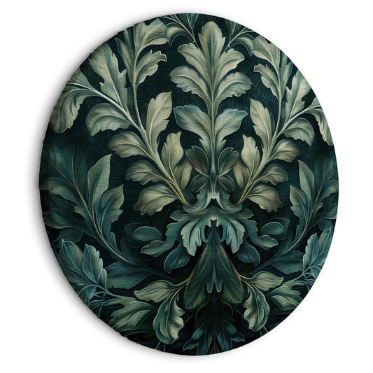 Rundes Bild - Dark Green Victorian Leaves: Botanical Carved Composition Artgeist