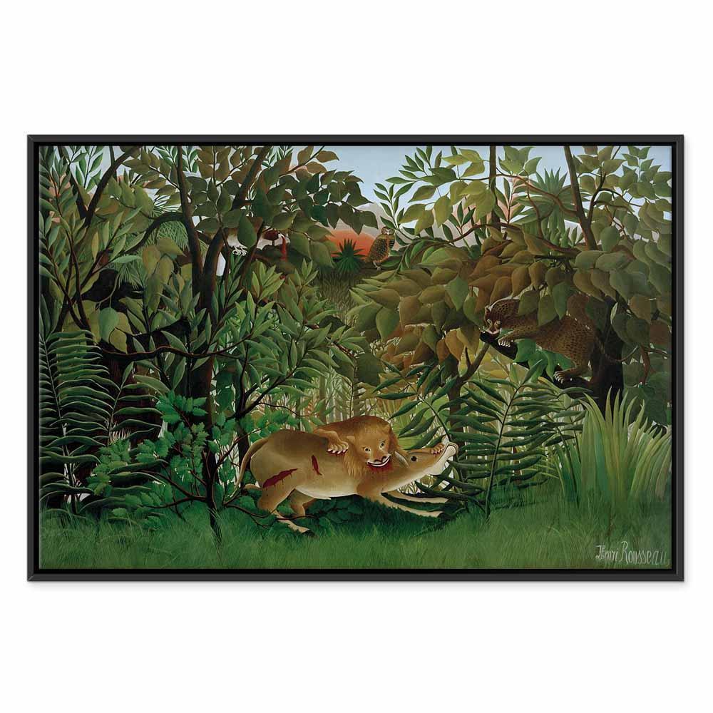 Leinwandbild - Henri Rousseau – Le Lion ayant faim se jette sur l'Antilope