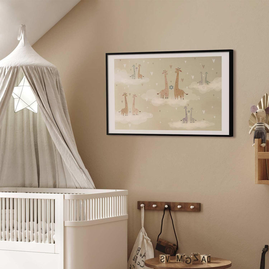 Poster - Loving Giraffes in nursery room setting.