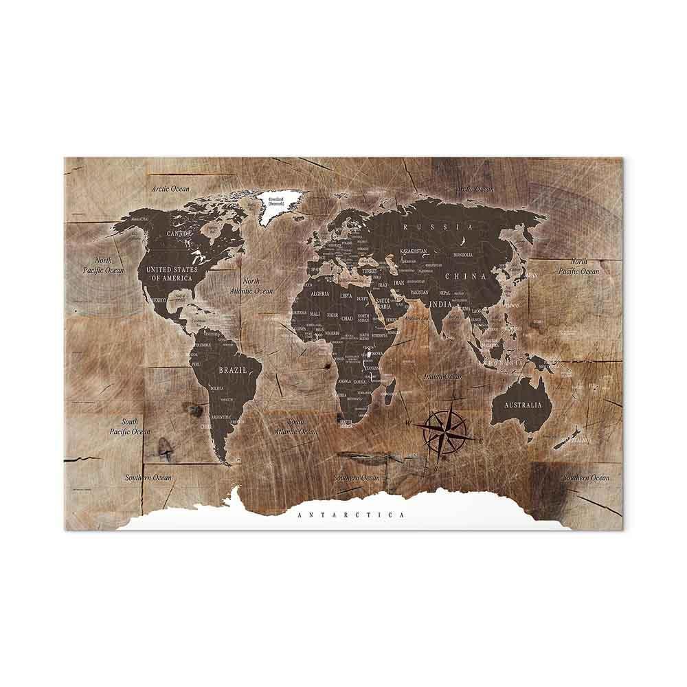 Leinwandbild - World Map: Wooden Mosaic