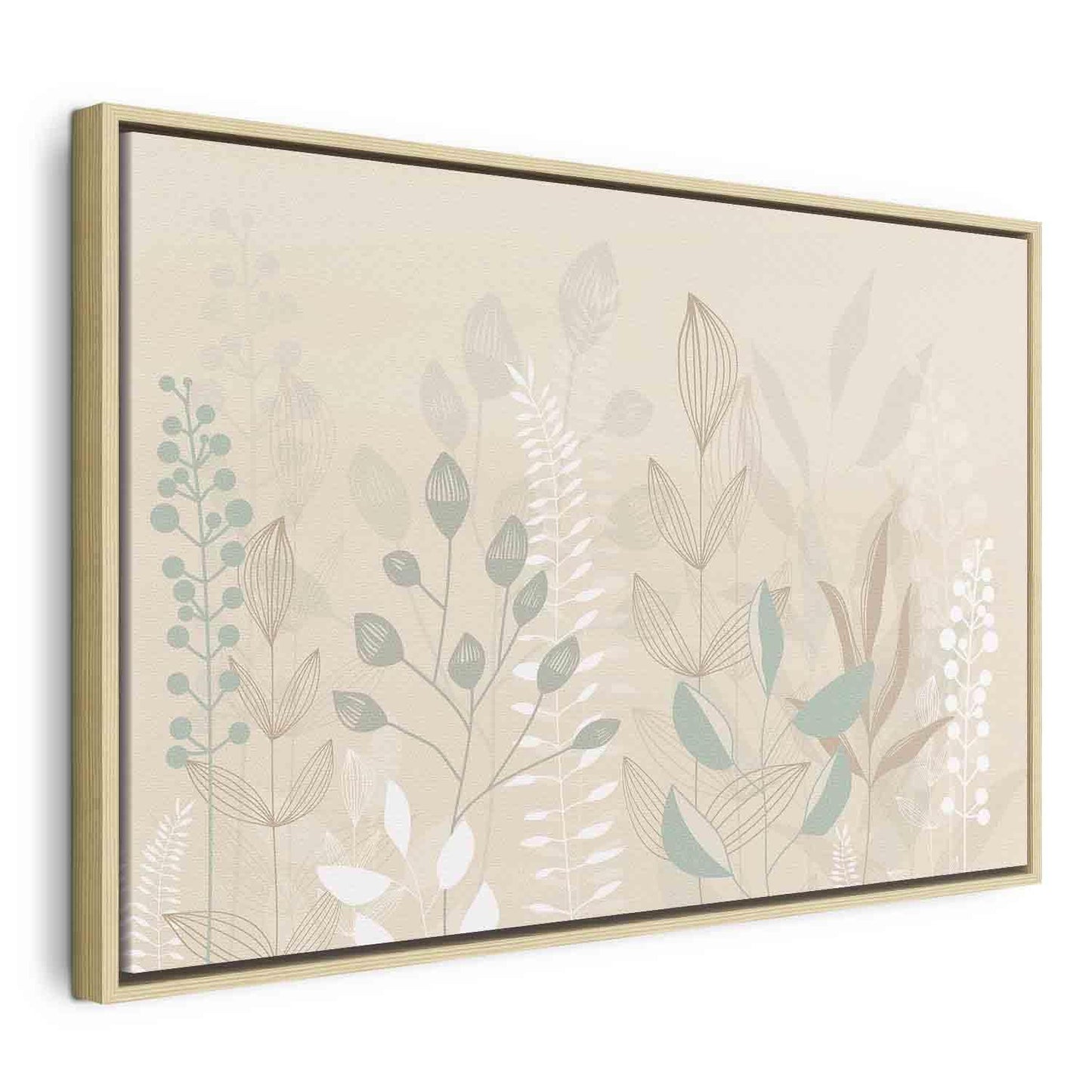Leinwandbild - Morning in the Meadow - Various Pastel Plants on a Beige Background Artgeist