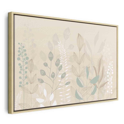 Leinwandbild - Morning in the Meadow - Various Pastel Plants on a Beige Background Artgeist