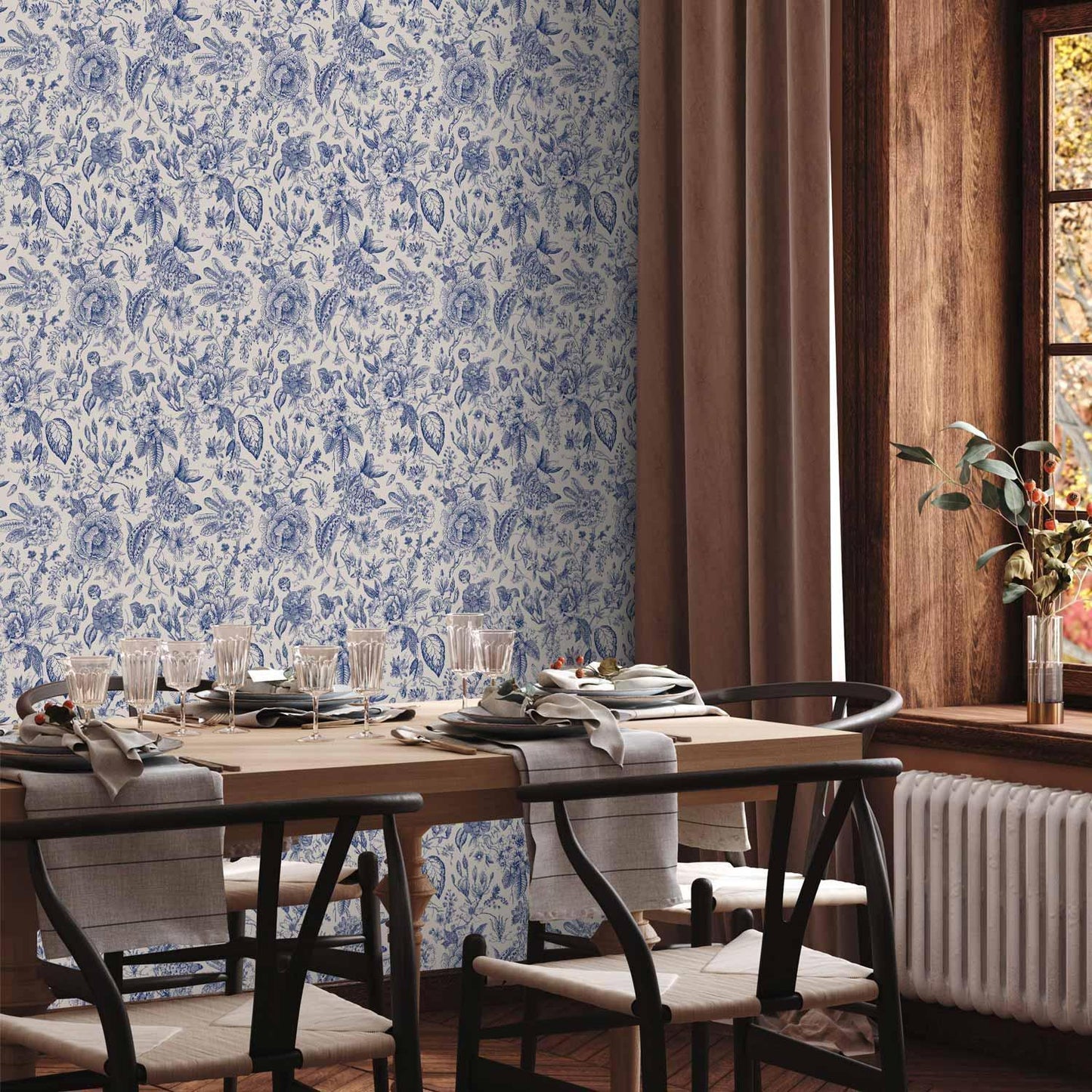 Tapete - Illustration with blue flowers