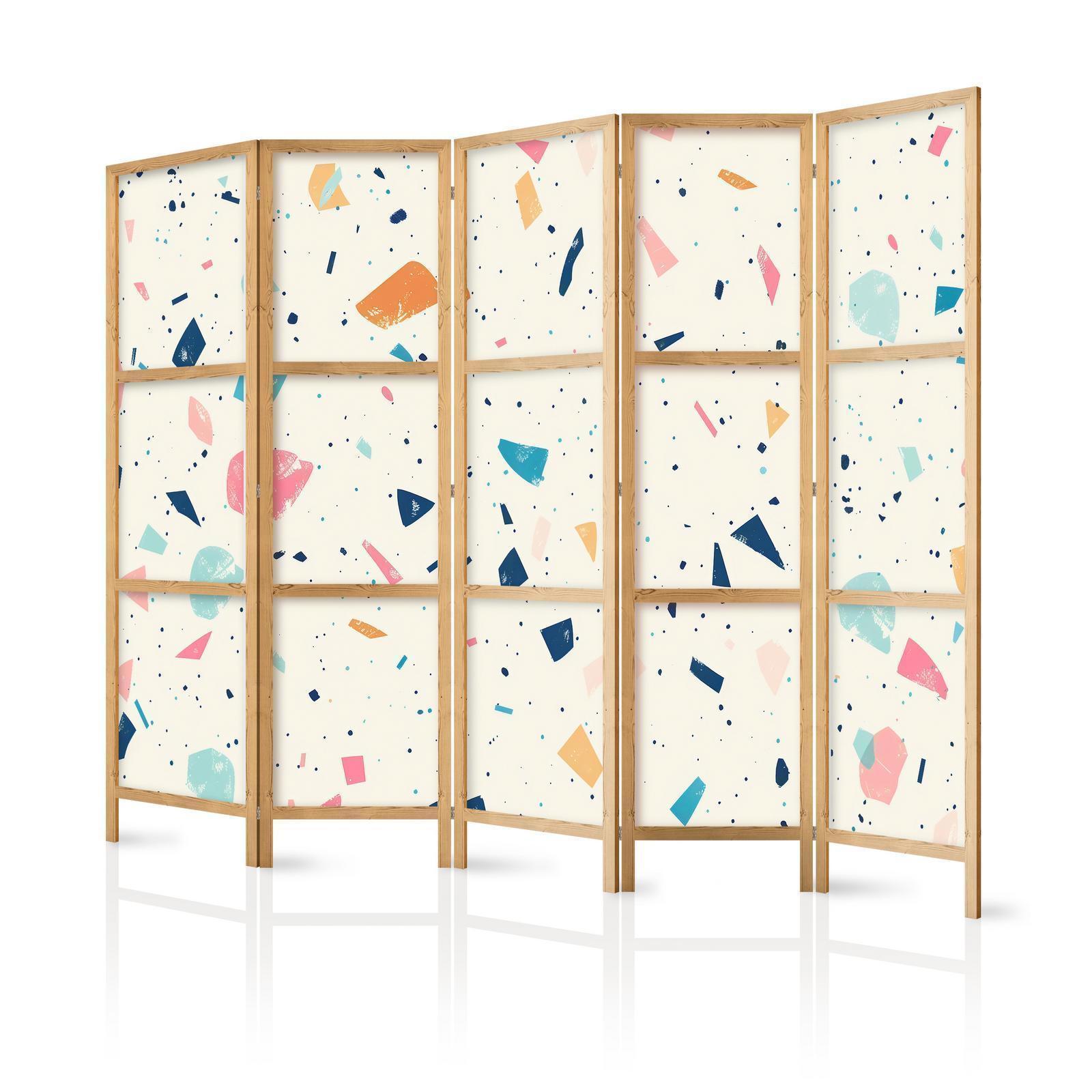 Japanischer Paravent - Terrazzo with Multicolored - Large Elements - Cheerful Pattern on a Light Background Artgeist