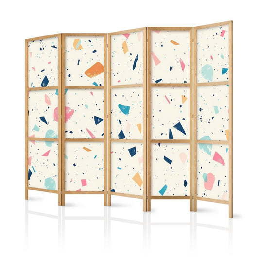 Japanischer Paravent - Terrazzo with Multicolored - Large Elements - Cheerful Pattern on a Light Background Artgeist
