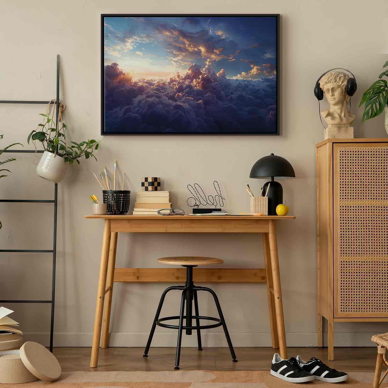 Leinwandbild - The Sun in Hiding: The Golden Face of the Sky Over a Cloudy Sea Artgeist