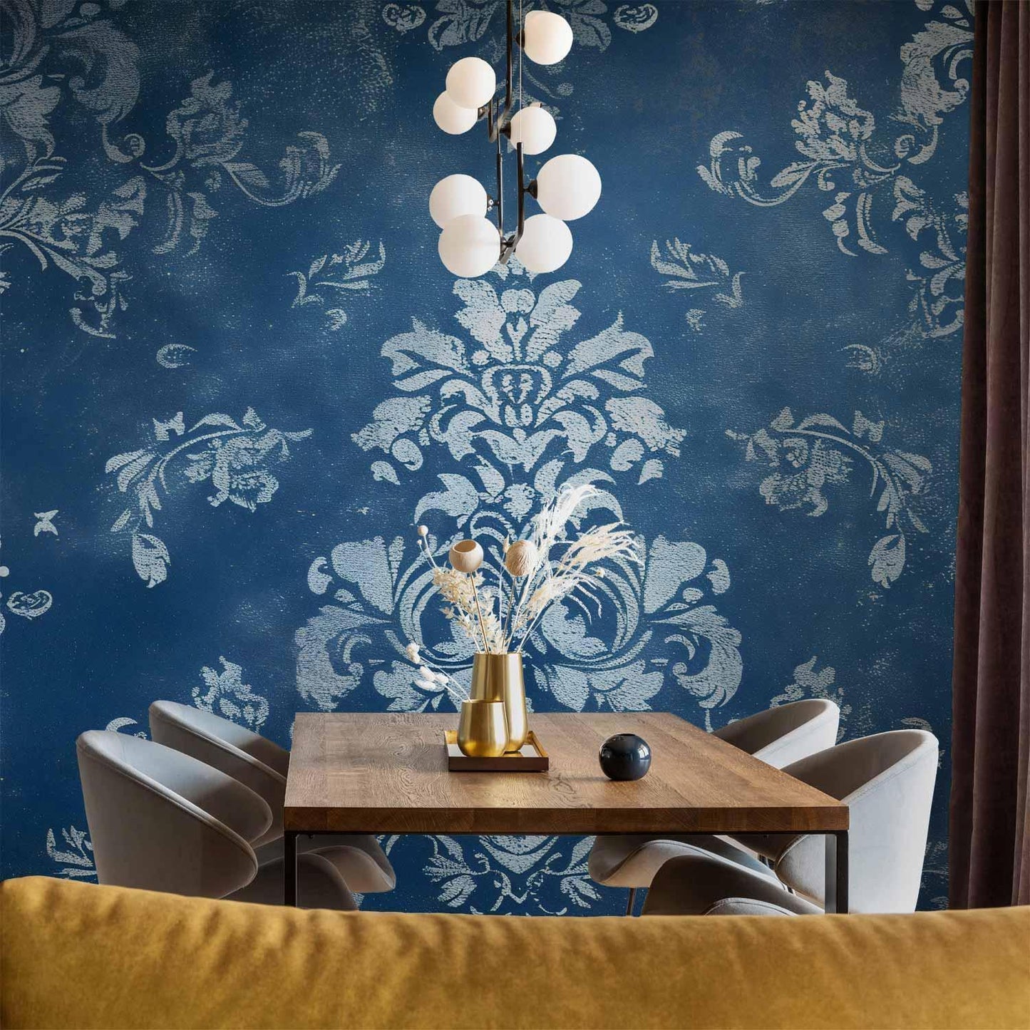 Fototapete - Retro Ornament Decorative Motif in Worn Blues