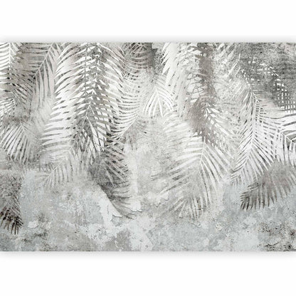 Fototapete - Licht und Schatten – grau-weiße Komposition mit floralem Motiv und Muster Artgeist