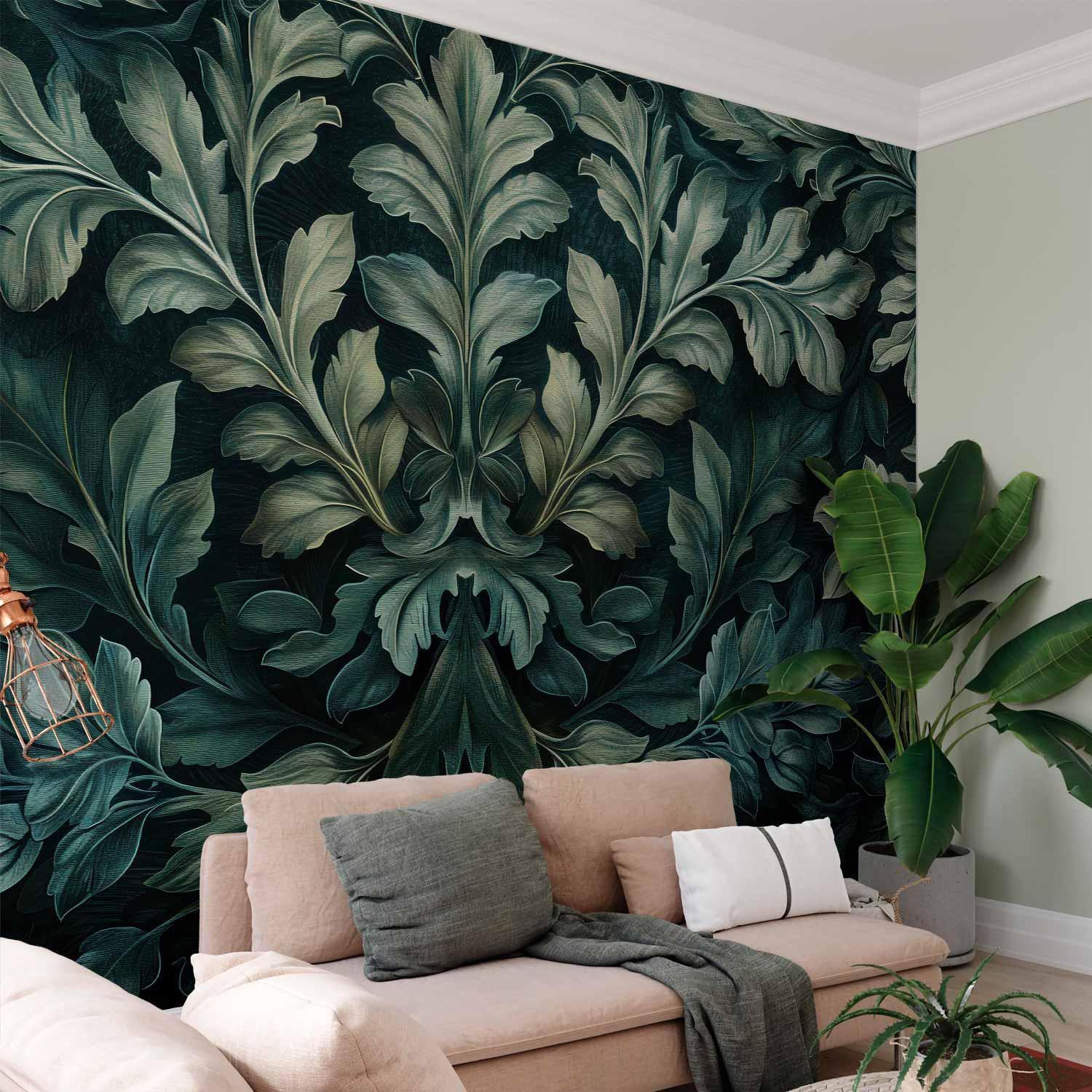 Fototapete - Dark Green Victorian Leaves: Botanical Carved Composition Artgeist