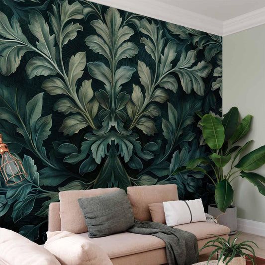 Fototapete - Dark Green Victorian Leaves: Botanical Carved Composition Artgeist