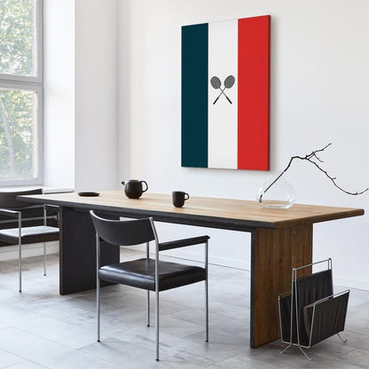Leinwandbild - Black Badminton Rackets Against the Backdrop of the French Flag