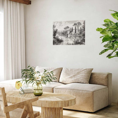 Poster - Black-and-White Vintage Landscape with a Pond