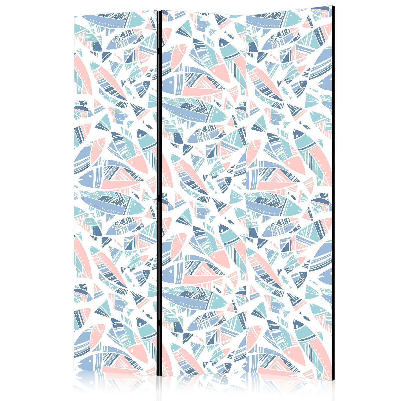 Paravent - Fish in Minimalist Style - Fish in Aztec Style in Pastel Color Shades on a White Background Artgeist