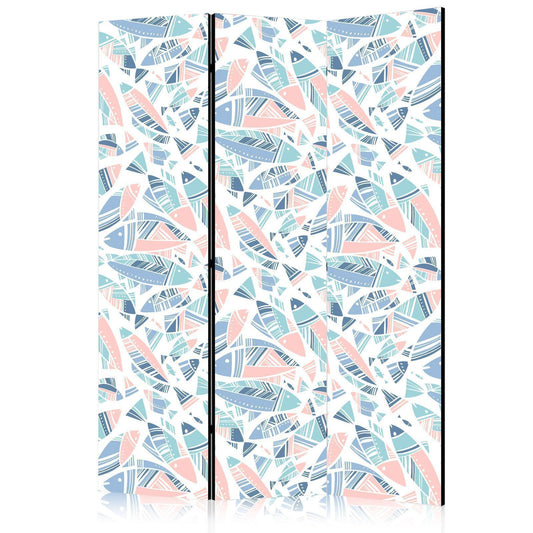 Paravent - Fish in Minimalist Style - Fish in Aztec Style in Pastel Color Shades on a White Background Artgeist