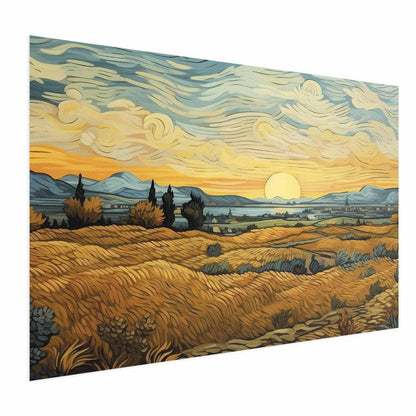 Poster - Impressionistic fields - painted golden landscape with fields of grain