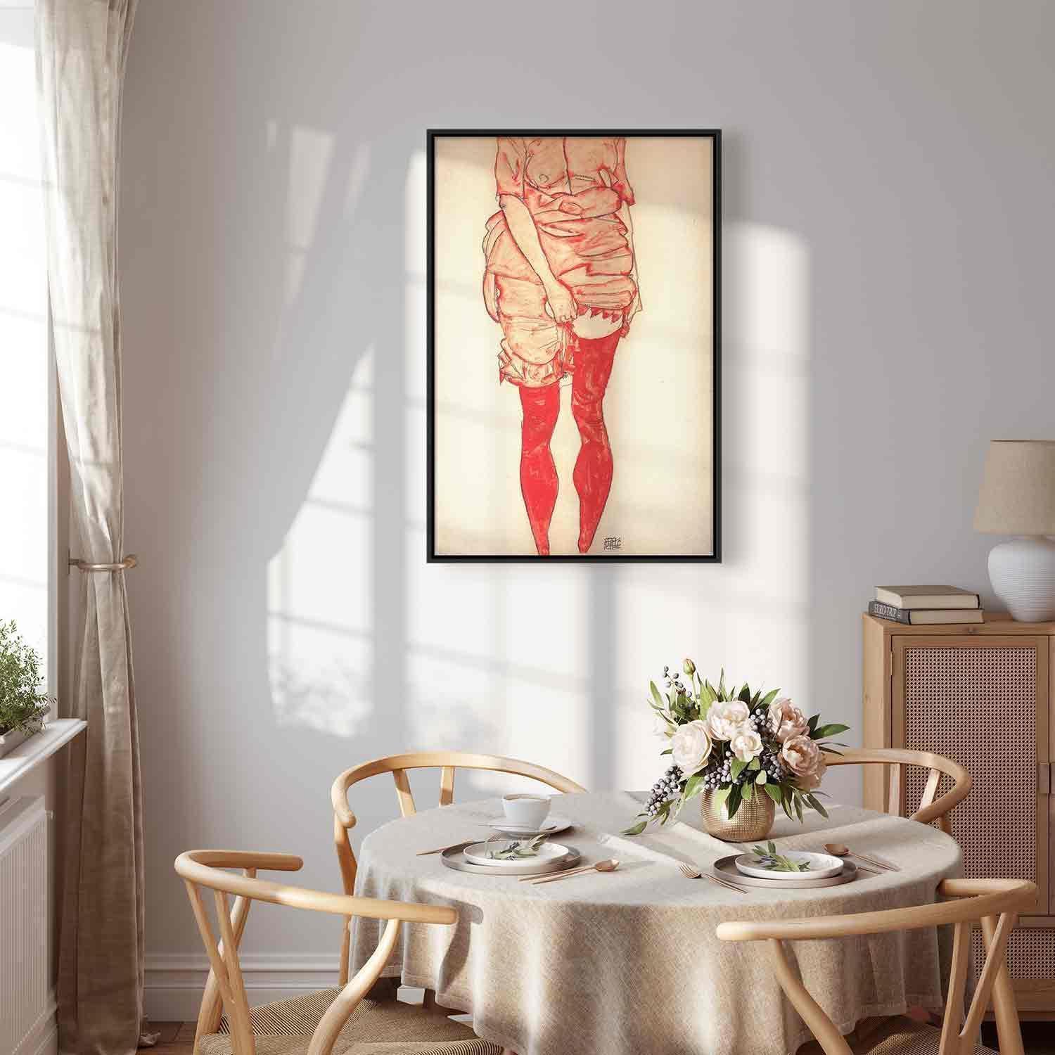 Leinwandbild - Stehende Frau in Rot Artgeist