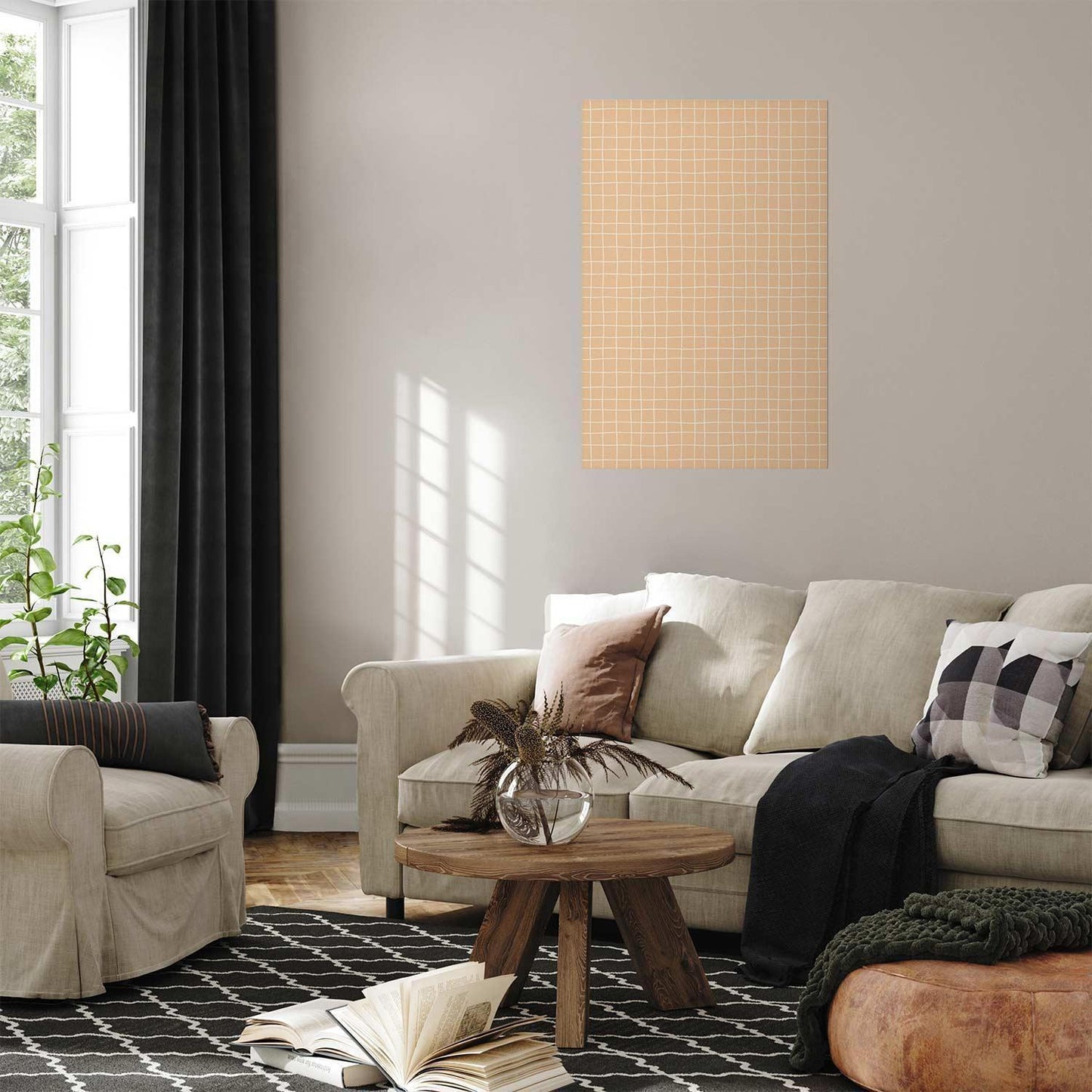 Poster - Lines and Noise - a wavy grid in shades of orange