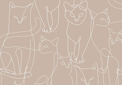 Fototapete - Cat lineart - minimalist sketches of white cats on beige background Artgeist