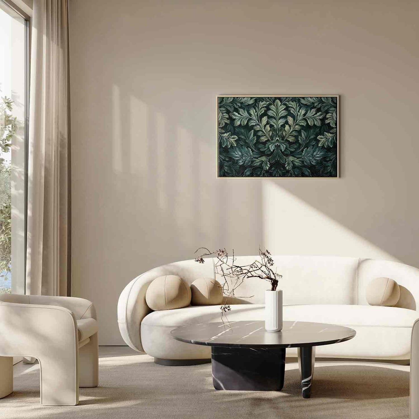 Leinwandbild - Dark Green Victorian Leaves: Botanical Carved Composition