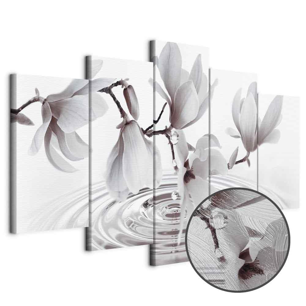 Leinwandbild - Magnolias over Water (5 Parts) Wide Grey